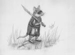  anthro armor clothing fur graphite_(artwork) greyscale holding_object holding_weapon lied_etal male mammal melee_weapon monochrome mouse murid murine pencil_(artwork) rodent signature simple_background solo traditional_media_(artwork) weapon white_background 