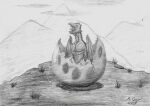  ambiguous_gender dragon egg feral graphite_(artwork) greyscale hatching lied_etal monochrome pencil_(artwork) signature solo traditional_media_(artwork) 