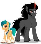  absurd_res alpha_channel aquamarine_hair black_hair brown_eyes cutie_mark duo earth_pony equid equine friendship_is_magic hair hasbro hi_res hitch_trailblazer_(mlp) horn horse king_sombra_(mlp) male mammal mlp_g5 my_little_pony orin331 pony pupils red_eyes sash simple_background size_difference slit_pupils transparent_background turquoise_hair unicorn 