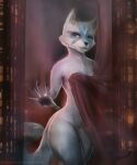  anthro arctic_fox blue_markings building canid canine canis character_(isaacjohnson064) claws clenched_teeth curtains danyus detailed_background female fox fur hi_res hiding_breasts looking_at_viewer mammal markings nude open_hand paws reflection smile smiling_at_viewer solo teeth text through_window white_body white_fur window yellow_eyes 