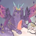  &lt;3 1:1 ambiguous_gender blue_eyes blush duo expurery_happiness expurery_noir feral fur genitals hi_res male navi_(artist) open_mouth pawpads paws penis purple_body purple_fur purple_wings tongue tongue_out white_body white_fur white_wings wings yellow_eyes yu-gi-oh! 