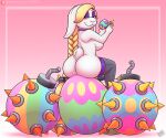  anthro blonde_hair bomb breasts broodal brush buckteeth butt clothing collar digital_media_(artwork) drxii easter easter_egg explosives eyeshadow female fur hair hariet_(mario) hi_res holidays lagomorph legwear leporid looking_at_viewer makeup mammal mario_bros nintendo nude paint paintbrush rabbit red_eyes short_stack simple_background solo stockings super_mario_odyssey teeth video_games 