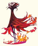  1other cape fire full_body grimm_(hollow_knight) hollow_knight pigeon666 red_cape red_eyes red_hair red_theme simple_background solo standing white_background 