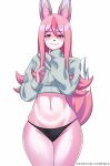  anthro black_nose brand_new_animal canid canine cawfield clothing female fox fur hair hi_res long_hair mammal multicolored_body multicolored_fur nazuna_hiwatashi panties pink_body pink_hair smile solo studio_trigger tagme two_tone_body two_tone_fur underwear wide_hips 