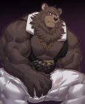  anthro ben_(zenless_zone_zero) claws collar eye_scar facial_scar fur hi_res istani looking_at_viewer male mammal muscular muscular_anthro muscular_male scar solo ursid vein veiny_muscles 