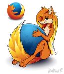  2021 66wolfreak99 anthro breasts browser canid canine female firefox fox fur globe hair hi_res logo long_hair looking_at_viewer mammal mozilla mozilla_firefox_(character) orange_body orange_fur planet_earth signature simple_background solo white_background 