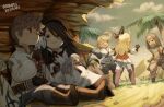  3boys 3girls agnes_oblige airy_(bravely_default) boots bravely_default:_flying_fairy bravely_default_(series) desert edea_lee fairy fairy_wings irono16 jackal_(bravely_default) minigirl multiple_boys multiple_girls palm_tree ringabel shade sitting sweatdrop tiz_arrior tree water wings wiping_face 