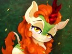  2022 asian_mythology autumn_blaze_(mlp) chinese_mythology digital_media_(artwork) east_asian_mythology eyebrows eyelashes female feral friendship_is_magic green_body green_scales half-closed_eyes hasbro hi_res horn kirin long_tail looking_at_viewer mane my_little_pony mythology narrowed_eyes orange_mane red_horn scales solo tan_body xbi yellow_eyes 