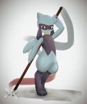  absurd_res ambiguous_gender anthro generation_4_pokemon hi_res nintendo pok&eacute;mon pokemon_(species) rekku484 riolu solo stick video_games 