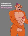  absurd_res anthro balls big_balls big_penis clothing english_text erection fez genitals haplorhine hat headgear headwear hehdgd hi_res holding_penis huge_penis hyper hyper_genitalia hyper_penis male mammal monkey monkeybone monkeybone_(character) muscular muscular_male penis primate smile solo text 