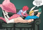 adventure_time anthro areola big_breasts bmo bodily_fluids breasts cartoon_network clothed clothing cum cum_inside distracted dreim duo ejaculation excessive_cum excessive_genital_fluids felid feline female fionna_campbell fionna_the_human genital_fluids hair hi_res human interspecies legwear long_hair long_tail male male/female mammal raised_clothing sa26comissions selfship stockings tail thick_thighs unnoticed unnoticed_cum_inside