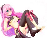  amanagi_seiji bad_id bad_pixiv_id barefoot bdsm blush bondage bound bow breasts cum cum_on_body cum_on_lower_body cum_on_upper_body facial feet green_eyes large_breasts long_hair megurine_luka pink_hair ribbon ribbon_bondage shoes single_shoe solo thighhighs underboob vocaloid 