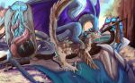 abdominal_bulge animal_genitalia black_body black_claws black_horn black_knot black_scales blue_body blue_cum blue_membrane blue_scales bodily_fluids claws colored_cum cum cum_in_pussy cum_inside deinonychus dinosaur double_penetration dragon dromaeosaurid erection feathered_dinosaur feathered_scalie feathers female feral genital_fluids genital_slit genitals group hi_res hollyvardia hollyvardia_(character) horn knot male male/female male/male membrane_(anatomy) membranous_wings mythological_creature mythological_scalie mythology penetration penis pink_knot pink_penis prehistoric_species purple_membrane reptile scales scalie theropod trio unusual_bodily_fluids unusual_cum unusual_genital_fluids vaginal vaginal_penetration white_body white_scales wings