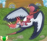 ambiguous_gender anus arthropod avian avian_feet beak bird blush bodily_fluids bow_tie bow_tie_only detailed_background digital_media_(artwork) duo english_text feathered_wings feathers fellatio feral generation_3_pokemon genitals hi_res insect kerchief kerchief_only male mostly_nude nintendo oral outside penile penis plant pokemon pokemon_(species) pokemon_mystery_dungeon rymherdier saliva sex spike_chunsoft swellow tapering_penis team_tasty text wings wurmple