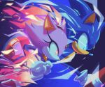  1boy 1girl aura blaze_the_cat blue_background blue_eyes blue_fur body_fur chaoslose electricity eye_trail from_side full_body glowing glowing_eyes highres light_trail profile purple_fur red_eyes red_shoes running shoes simple_background sneakers sonic_(series) sonic_the_hedgehog 