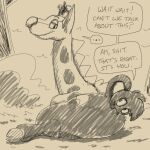 1:1 after_transformation back_spikes blush blush_lines dialogue english_text generation_2_pokemon girafarig grass hi_res hooves implied_transformation nintendo plant pokemon pokemon_(species) sketch smile smiling_at_another speech_bubble spikes spikes_(anatomy) text transformation trevor-fox upside_down_transformation