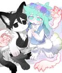 alternate_species anthro basil_(omori) domestic_cat duo felid feline felis floppy_ears flower flower_crown furrification hi_res kemono knife lagomorph leporid male mammal mekkyaru omori_(game) omori_(omori) plant rabbit