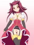  artist_request blush breasts brown_eyes choker dress gloves highres izayoi_aki jewelry large_breasts long_hair miniskirt necklace pubic_hair pussy red_hair short_hair_with_long_locks skirt solo thighhighs yuu-gi-ou yuu-gi-ou_5d's 