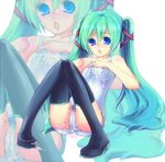  amanagi_seiji aqua_hair bad_id bad_pixiv_id blue_eyes cum cum_on_body cum_on_lower_body cum_on_upper_body facial hatsune_miku long_hair one-piece_swimsuit school_swimsuit solo swimsuit thighhighs twintails vocaloid zoom_layer 