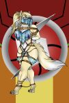 alien angry anthro bdsm blonde_hair bondage bound canid canine clothing corsac_fox face_veil female fox fox_samus_aran fur gag gagged hair harem harem_jewelry harem_outfit hi_res jewelry leather lovemummification mammal metroid metroid_(species) muscular muscular_female nintendo ponytail rope samus_aran solo translucent translucent_clothing true_fox