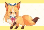 2022 blush bow_ribbon brown_body brown_fur canid canine collar eyelashes female flare_shiranui fox fur hololive kemono mammal simple_background smile solo tail user_wnnm5534 vtuber yellow_body yellow_eyes yellow_fur
