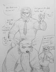  anthro beastars beverage big_penis black_and_white bodily_fluids cervid dialogue duo felid genitals hi_res ibuki_(beastars) lewd_bunnie lion louis_(beastars) male male/male mammal monochrome necktie oral pantherine penis penis_through_fly poking_out saliva saliva_on_penis sex sound_effects stealth_sex 