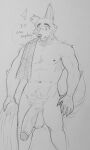  anthro balls beastars big_penis black_and_white canid canine canis caught genitals half-erect hi_res legoshi_(beastars) lewd_bunnie male mammal monochrome nude penis pubes sketch solo three-quarter_view towel vein veiny_penis wolf 
