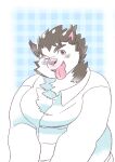  anthro blush brown_body brown_fur canid canine canis dog_operator domestic_dog fur hi_res kusarikakemono lifewonders live-a-hero male mammal one_eye_closed overweight protagonist_(live-a-hero) solo tongue tongue_out video_games wink 