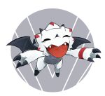  anthro bandai_namco bandanna black_claws claws cute_fangs digimon digimon_(species) digimon_ghost_game eyes_closed flying g_rjaekf163542 gammamon horn kerchief male smile solo white_body wings 
