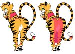  absurd_res anthro bell big_butt butt felid female fur green_eyes hi_res hypnofood long_tail mammal orange_body orange_fur pantherine sascha_(hypnofood) smile solo standing_on_toes striped_body striped_fur stripes tiger 