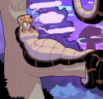  abdominal_bulge anthro duo english_text felid female feral forest forked_tongue hypnofood hypnosis kaa_(jungle_book) male mammal mind_control pantherine plant reptile sascha_(hypnofood) scalie snake spiral_eyes text the_jungle_book tiger tongue tree vore 