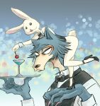  anthro beastars bow_tie canid canine canis clothing cocktail_glass container cuffs_(clothing) cup drinking_glass duo female footwear glass glass_container glass_cup haru_(beastars) high_heels ktandoku lagomorph legoshi_(beastars) leporid male male/female mammal playboy_bunny rabbit smile waiter wolf 