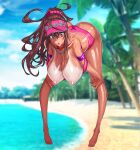  1girl absurdres ass beach black_hair breasts brown_eyes brown_hair feet highres honjou_raita kuramoto_erika large_breasts nipples non-web_source sand sky surprised thick_thighs thighs tree 