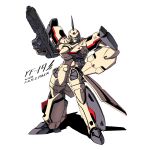  character_name commentary_request energy_cannon english_text gunpod highres looking_at_viewer macross macross_plus mecha no_humans robot science_fiction shadow shield sketch solo user_zwkr2232 variable_fighter visor white_background yf-19 