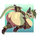  absurd_res anthro armwear bent_over big_breasts big_butt black_pupils breasts butt clothing crossbow eye_scar facial_scar female green_hair hair hi_res holding_crossbow huge_breasts huge_butt kobold legwear looking_back multicolored_body non-mammal_breasts open_mouth pupils purple_eyes ranged_weapon scalie scar slit_pupils solo thick_thighs topwear trinity-fate62 two_tone_body weapon 