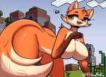  &lt;3 anthro big_breasts breasts canid canine detailed_background ethernsfw female fox fox_(minecraft) fur green_eyes hi_res looking_away mammal microsoft minecraft mojang multicolored_body multicolored_fur multicolored_tail nude orange_body orange_fur outside paws solo thick_thighs video_games wide_hips xbox_game_studios 