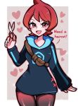  1girl arezu_(pokemon) heart looking_at_viewer nintendo pokemon pokemon_(game) scissors smile solo touyarokii twitter_username 