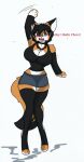  absurd_res anthro big_breasts blush bottomwear breasts canid canine choker clothing english_text fan_character female fox gesture greeting hi_res jewelry mammal maxine_boulevard miniskirt necklace pace-maker shirt skirt solo tank_top text thick_thighs tomboy topwear waving 
