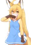  2022 5_fingers ahoge anthro blonde_hair blush bodily_fluids breasts brown_body brown_fur brown_nose canid canine clothed clothing dipstick_ears dress female female_anthro fingers fluffy fox fur gloves_(marking) hair hi_res horokusa0519 inner_ear_fluff kemono korai_(horokusa) long_hair looking_at_viewer mammal markings multicolored_body multicolored_ears multicolored_fur portrait simple_background small_breasts solo sweat sweatdrop three-quarter_portrait tuft white_background white_body white_fur yellow_body yellow_eyes yellow_fur 