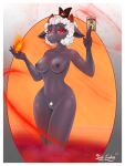  absurd_res anthro bovid breasts caprine card crown cult_of_the_lamb dark_body elemental_manipulation female fire fire_manipulation fur hair hi_res horn indieembers lamb_(cult_of_the_lamb) landing_strip looking_at_viewer mammal nude red_eyes sheep simple_background smile solo tarot_card thick_thighs tuft video_games white_body white_fur wool_(fur) 