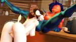  3d_(artwork) absurd_res anthro bovid caprine cayenne_(kasdaq) digital_media_(artwork) dripping duo female fingering fingering_self furniture goat heather_(sleezylobo) hi_res intersex intersex/female lizard mammal masturbation oral reptile scalie sleezylobo table 