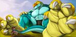  2022 3_toes 5_fingers abs anonymous_artist anthro anthro_on_anthro big_dom_small_sub big_muscles big_tail blue_body blue_scales blue_stripes blue_tail boxer_briefs boxers_(clothing) brown_clothing claws clothed clothing cloud collared_lizard common_collared_lizard deciduous_tree deltoids derse digital_drawing_(artwork) digital_media_(artwork) digital_painting_(artwork) digitigrade dinosaur dirt dominant dominant_anthro dominant_male duo feathers feet fingers foot_fetish foot_focus furgonomics grass green_body green_eyes green_scales grey_clothing grin larger_anthro larger_male lizard macro male male/male monroe_lehner muscular muscular_male muscular_thighs orange_body orange_scales outside park partially_clothed paws pecs pink_body pink_feathers pink_scales pink_tail plant prehensile_tail public raised_paw reptile scales scalie sitting size_difference size_play smaller_anthro smaller_male smile smothering soles standing stripes submissive submissive_anthro submissive_male tail_clothing tail_fetish tail_play theropod toe_claws toes trapezius tree tyrannosaurid tyrannosaurus tyrannosaurus_rex underwear underwear_only vein veiny_muscles worship yellow_body yellow_scales 