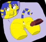  after_sex animal_crossing ankha_(animal_crossing) anthro anus big_butt blush bodily_fluids butt circumcised circumcision_scar cum cum_in_ass cum_inside cum_on_butt cum_on_ground dark_body dark_skin felid female fur gaping gaping_anus genital_fluids genital_scar genitals human human_on_anthro humanoid_genitalia interspecies jojispoon88 male male/female mammal nintendo nude penis pussy rear_view scar seductive string video_games yellow_body yellow_fur 