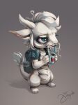  absurd_res anthro blue_eyes blue_tongue chibi dragon forked_tongue glistening glistening_eyes hair headphones headphones_around_neck hi_res holding_mug holding_object horn kogasilverdragon male mug narrowed_eyes pink_inner_ear signature simple_background solo standing tail_tuft tired tongue tongue_out tuft vinyanko white_body white_ears white_hair white_horn white_tail 