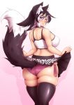  2d animal_humanoid big_breasts big_butt black_body black_fur black_hair bottomwear breasts butt canid canid_humanoid canine canine_humanoid cat_humanoid clothed clothing clothing_lift curvy_figure dipstick_hair dipstick_tail felid felid_humanoid feline feline_humanoid female fox_humanoid fur hair heterochromia holding_clothing holding_object humanoid inner_ear_fluff kat_(mazume) latex latex_clothing latex_legwear latex_stockings legwear looking_at_viewer looking_back mammal mammal_humanoid markings mazum&eacute; panties pink_clothing pink_panties pink_underwear presenting_panties shirt simple_background skirt skirt_lift slightly_chubby solo stockings tail_markings thick_thighs thigh_highs tight_clothing tight_fit topwear tuft underwear voluptuous white_body white_clothing white_fur white_hair white_shirt white_skin white_topwear 