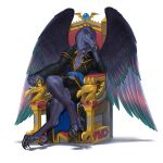  1:1 2017 absurd_res ambiguous_gender anthro avian barefoot beak black_beak black_claws blue_eyes chair claws clothing colored crossed_legs daemon_of_tzeentch digital_media_(artwork) feathered_wings feathers feet furniture hi_res looking_at_viewer lord_of_change purple_body ring rollwulf shaded sitting solo talons warhammer_(franchise) warhammer_40000 warhammer_fantasy wings 