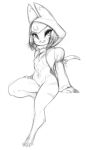  anthro areola breasts capcom claws clothing eyelashes felid feline felyne female genitals hair hi_res hoodie looking_at_viewer lynian mammal markings monochrome monster_hunter monster_hunter_stories_2:_wings_of_ruin nipples nude palico pussy solo tongue tongue_out topwear tsukino_(monster_hunter_stories) video_games w4g4 