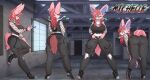  anthro bent_over big_breasts bottomwear breasts butt cleavage clothed clothing eeveelution female fishnet fishnet_armwear fur generation_6_pokemon hair hi_res lysergide nintendo pants pink_body pink_fur pink_hair pokemon pokemon_(species) shirt solo sylveon tail_aside topwear video_games 