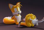  5_toes barefoot blue_eyes canid canine feet feetymcfoot foot_fetish fox hi_res laugh male mammal miles_prower sega soles sonic_the_hedgehog_(series) tickle_torture tickling toes 