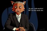  3:2 angry anthro bobcat brown_suit clothing felid feline fur grey_hair hair hi_res jordan_peterson looking_at_viewer lynx male mammal meme necktie orange_body orange_fur shirt simple_background sitting solo suit text topwear unknown_artist white_clothing white_shirt white_topwear yellow_eyes 